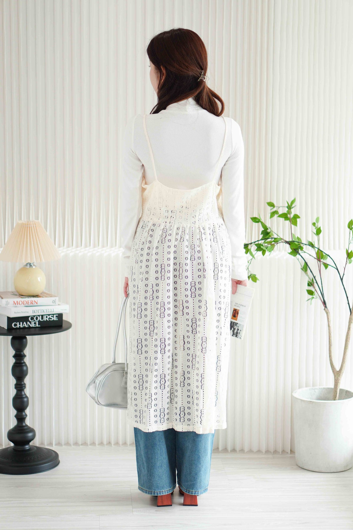 Mayara Lace Sheer Overlay Dress in Cream