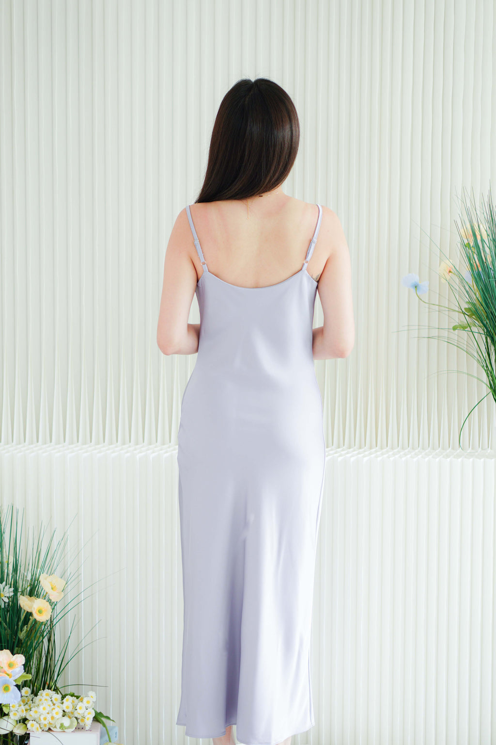 Violeta Cowl Neck Satin Slip Dress in Purple