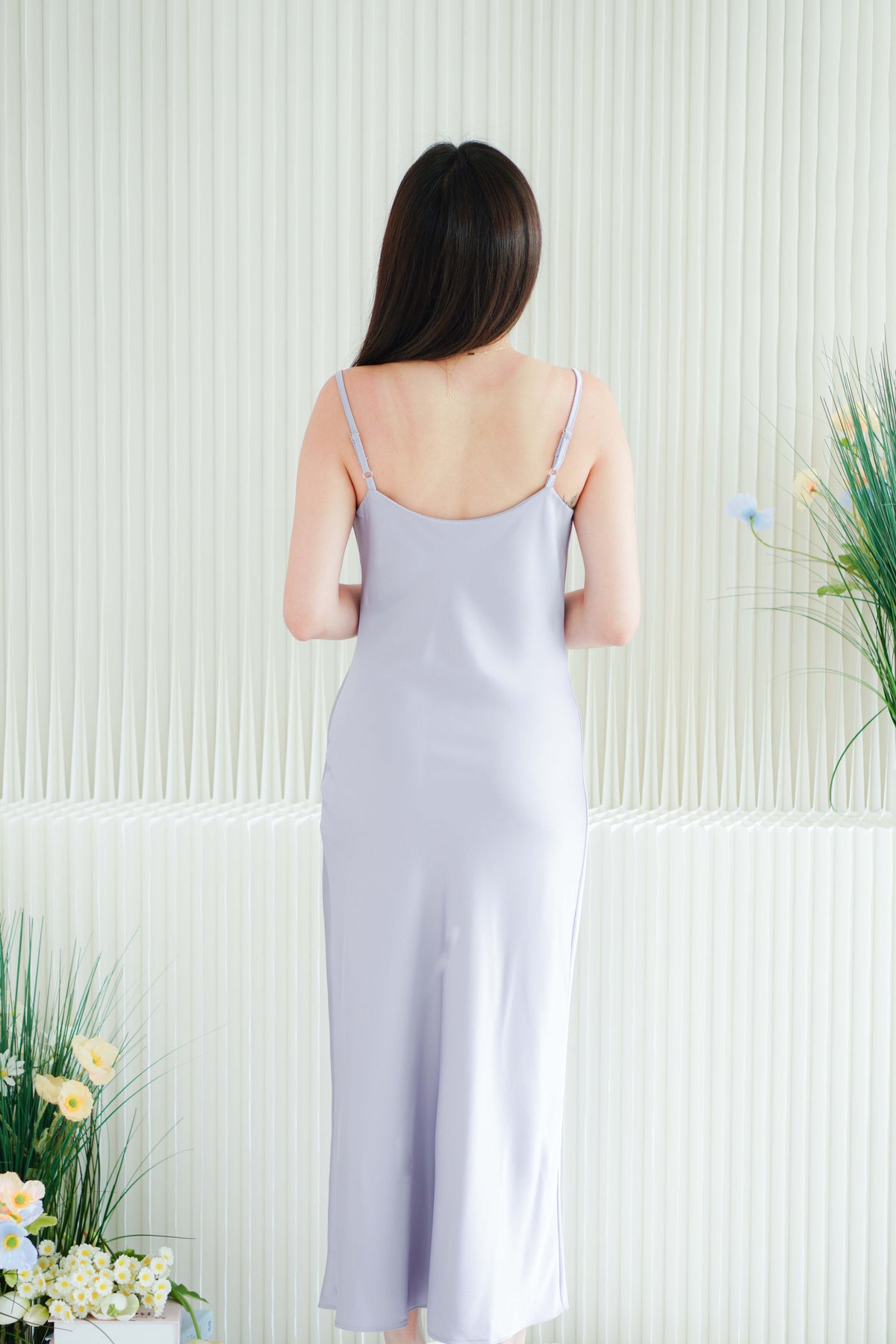 Violeta Cowl Neck Satin Slip Dress in Purple