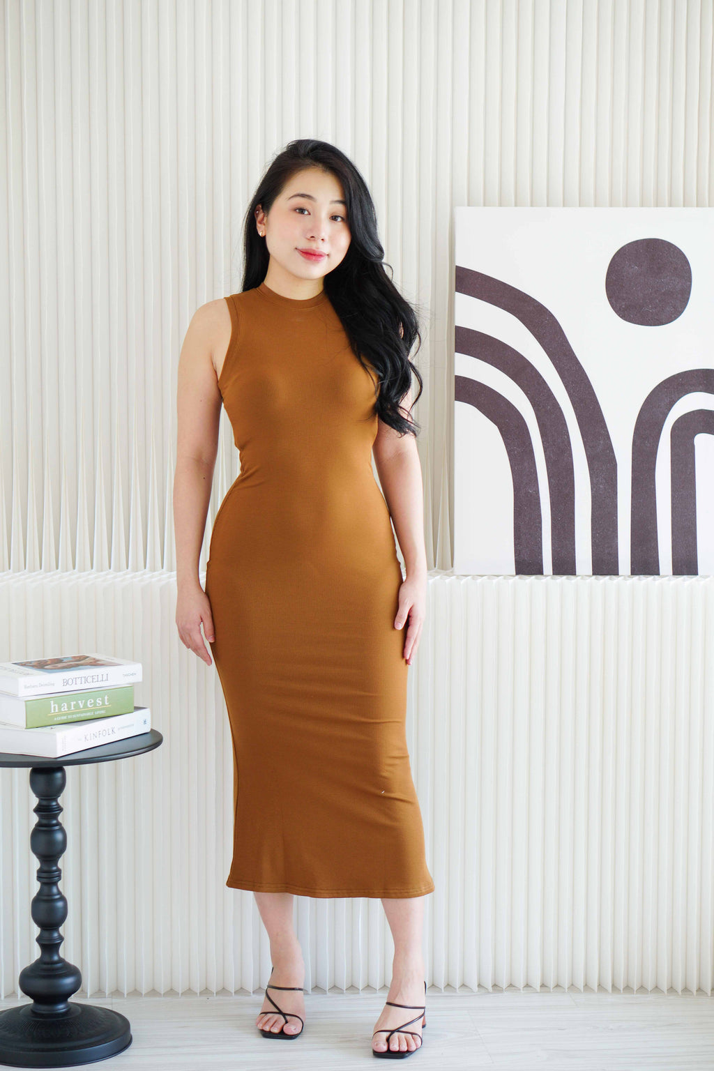 Inka High Neck Bodycon Maxi Dress in Brown