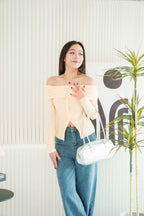 Skye Off Shoulder Long Sleeve Top in Beige Yellow