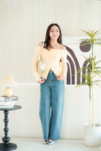 Skye Off Shoulder Long Sleeve Top in Beige Yellow