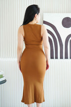 Inka High Neck Bodycon Maxi Dress in Brown