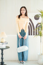 Skye Off Shoulder Long Sleeve Top in Beige Yellow