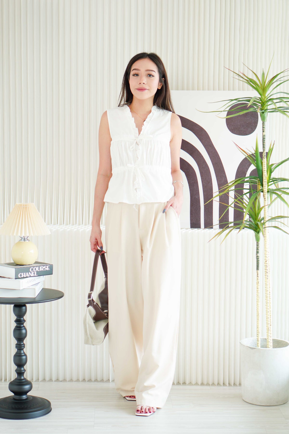 Yasmine Front Tie Layered Ruched Top in White