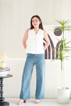 Yasmine Front Tie Layered Ruched Top in White