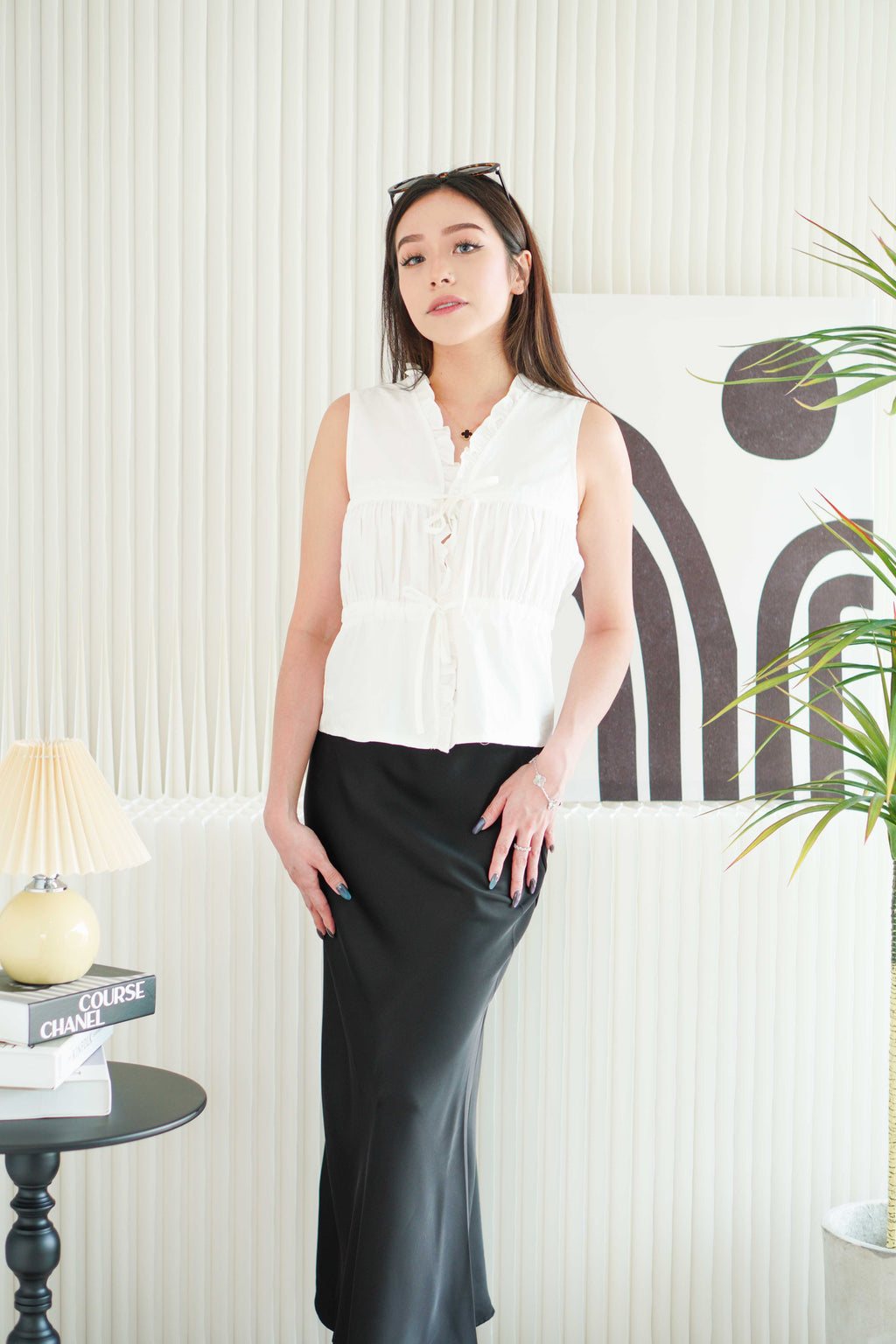 Yasmine Front Tie Layered Ruched Top in White