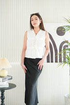 Yasmine Front Tie Layered Ruched Top in White