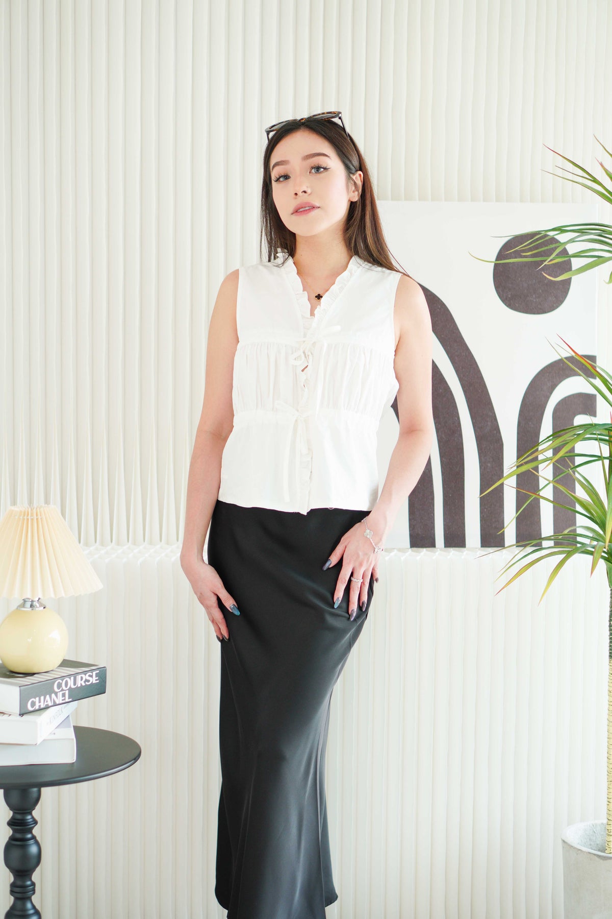 Yasmine Front Tie Layered Ruched Top in White