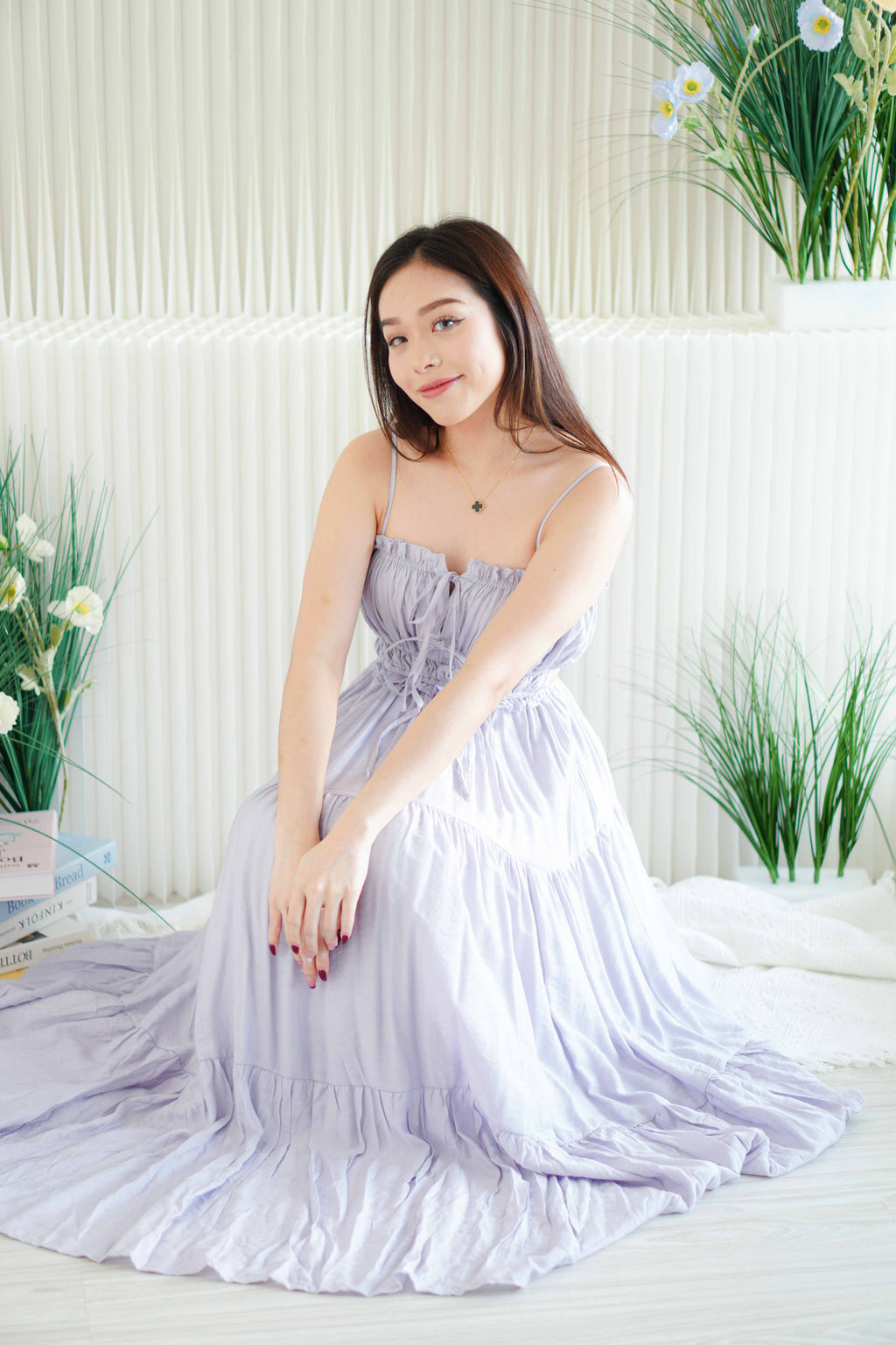 Lilac Layered Cutout Flowy Maxi Dress in Purple