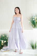 Lilac Layered Cutout Flowy Maxi Dress in Purple