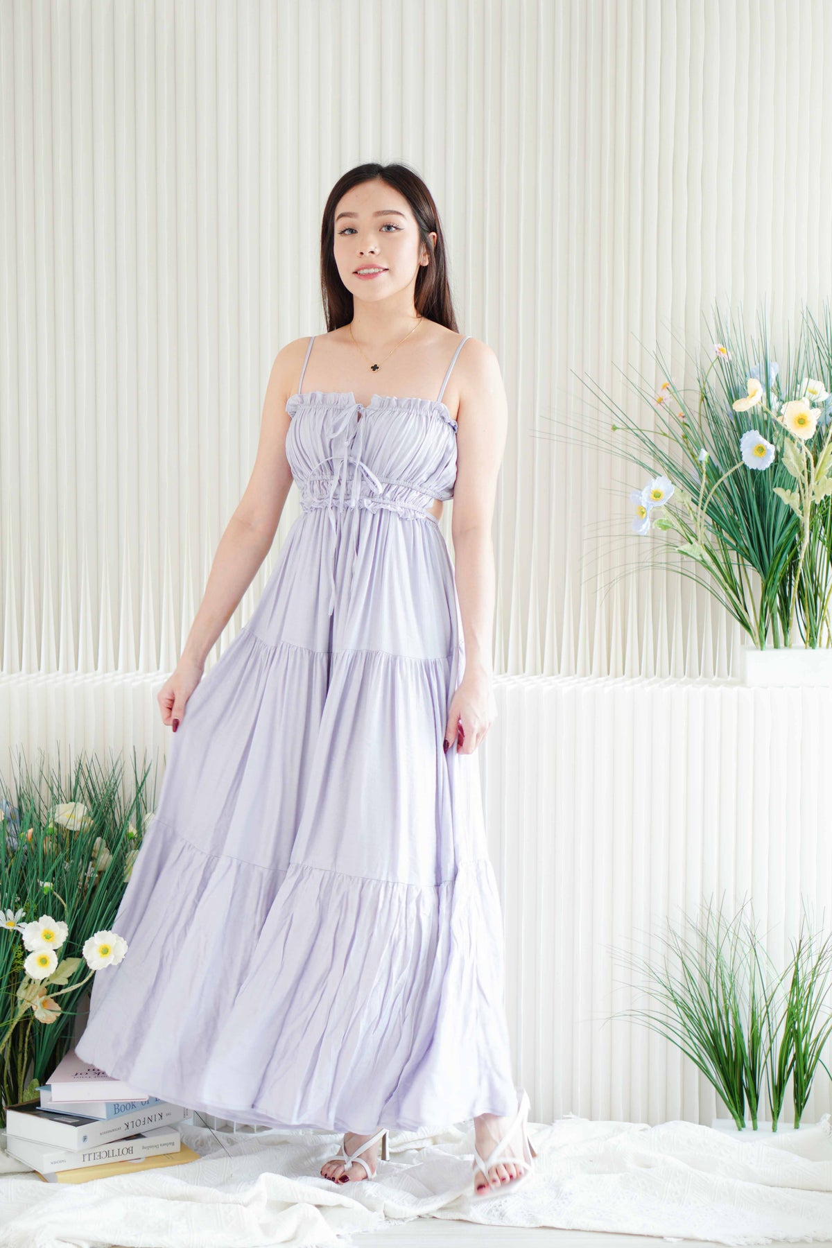 Lilac Layered Cutout Flowy Maxi Dress in Purple