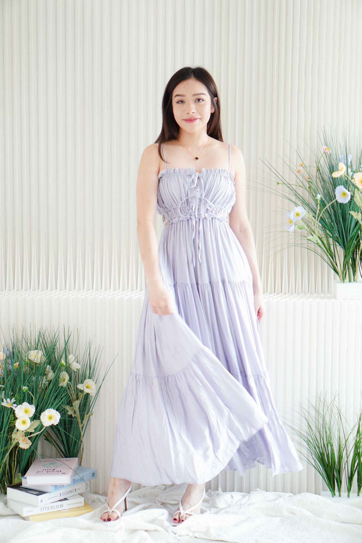 Lilac Layered Cutout Flowy Maxi Dress in Purple
