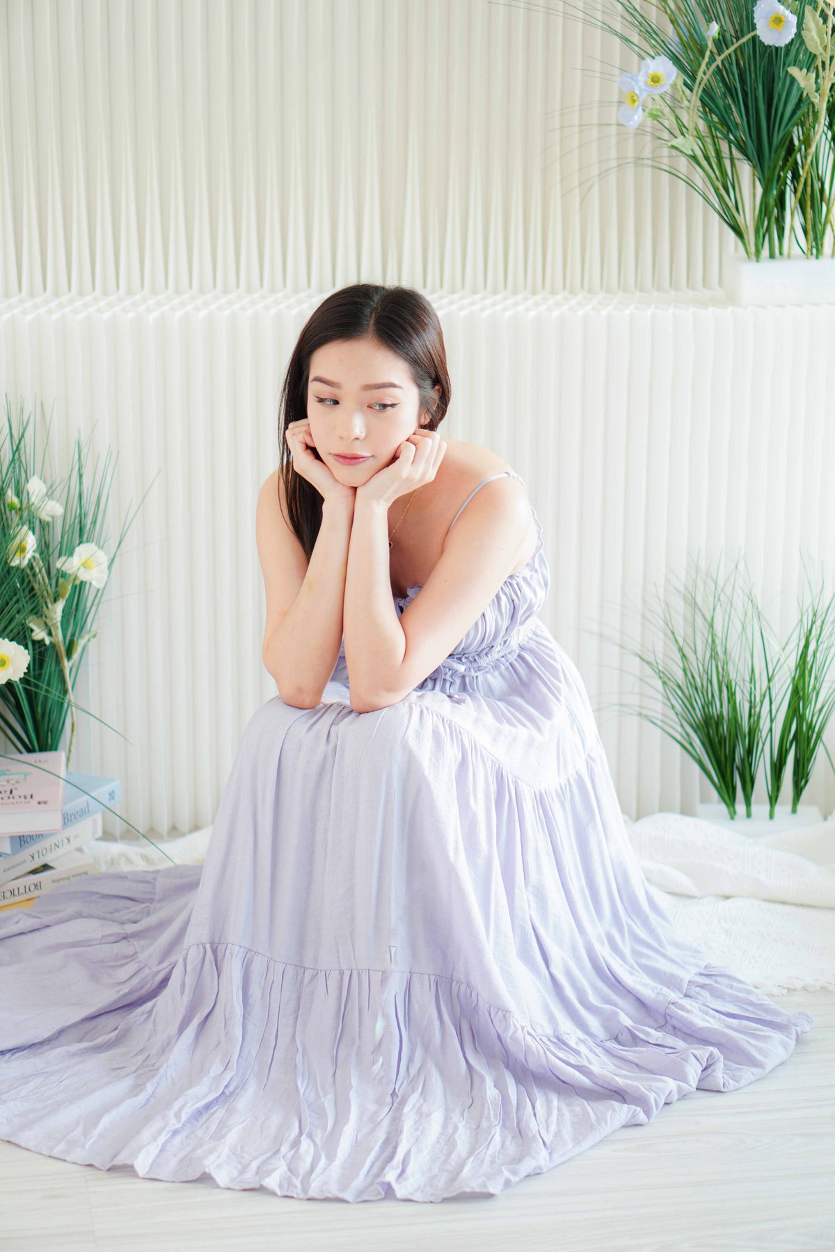 Lilac Layered Cutout Flowy Maxi Dress in Purple