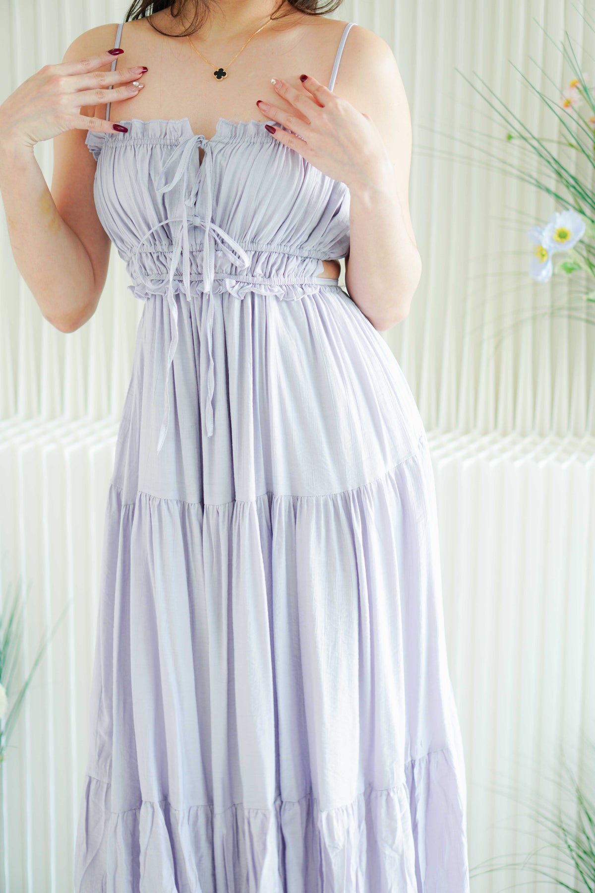 Lilac Layered Cutout Flowy Maxi Dress in Purple