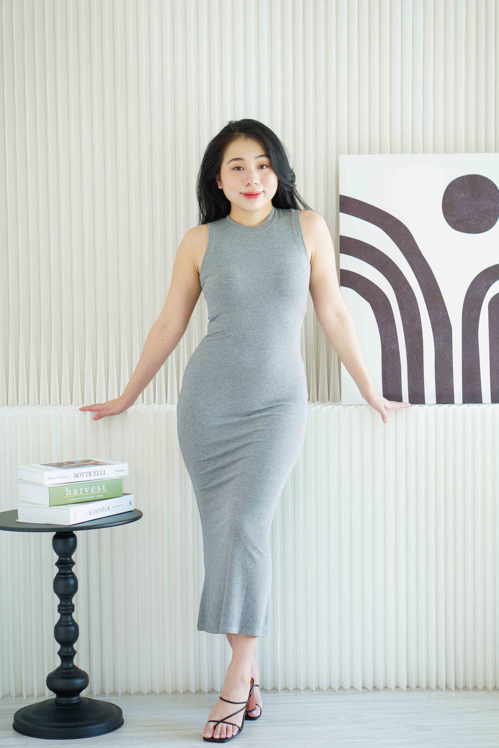 Inka High Neck Bodycon Maxi Dress in Grey
