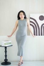 Inka High Neck Bodycon Maxi Dress in Grey