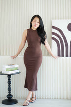 Inka High Neck Bodycon Maxi Dress in Dark Brown