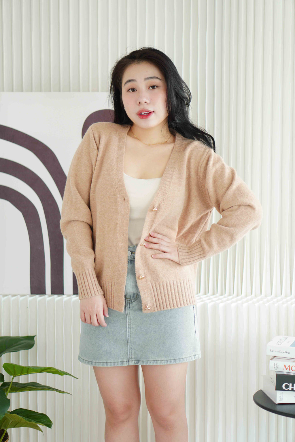 Toffee Cream Furry Cardigan in Khaki