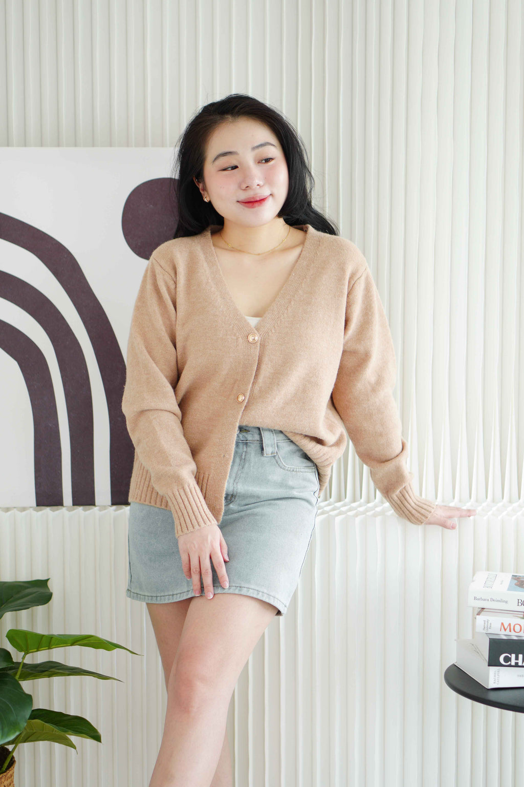 Toffee Cream Furry Cardigan in Khaki