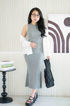 Inka High Neck Bodycon Maxi Dress in Grey