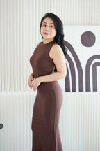 Inka High Neck Bodycon Maxi Dress in Dark Brown