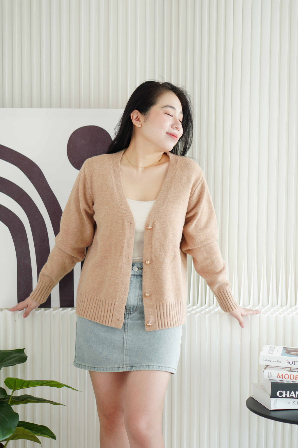 Toffee Cream Furry Cardigan in Khaki