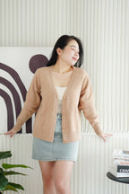 Toffee Cream Furry Cardigan in Khaki