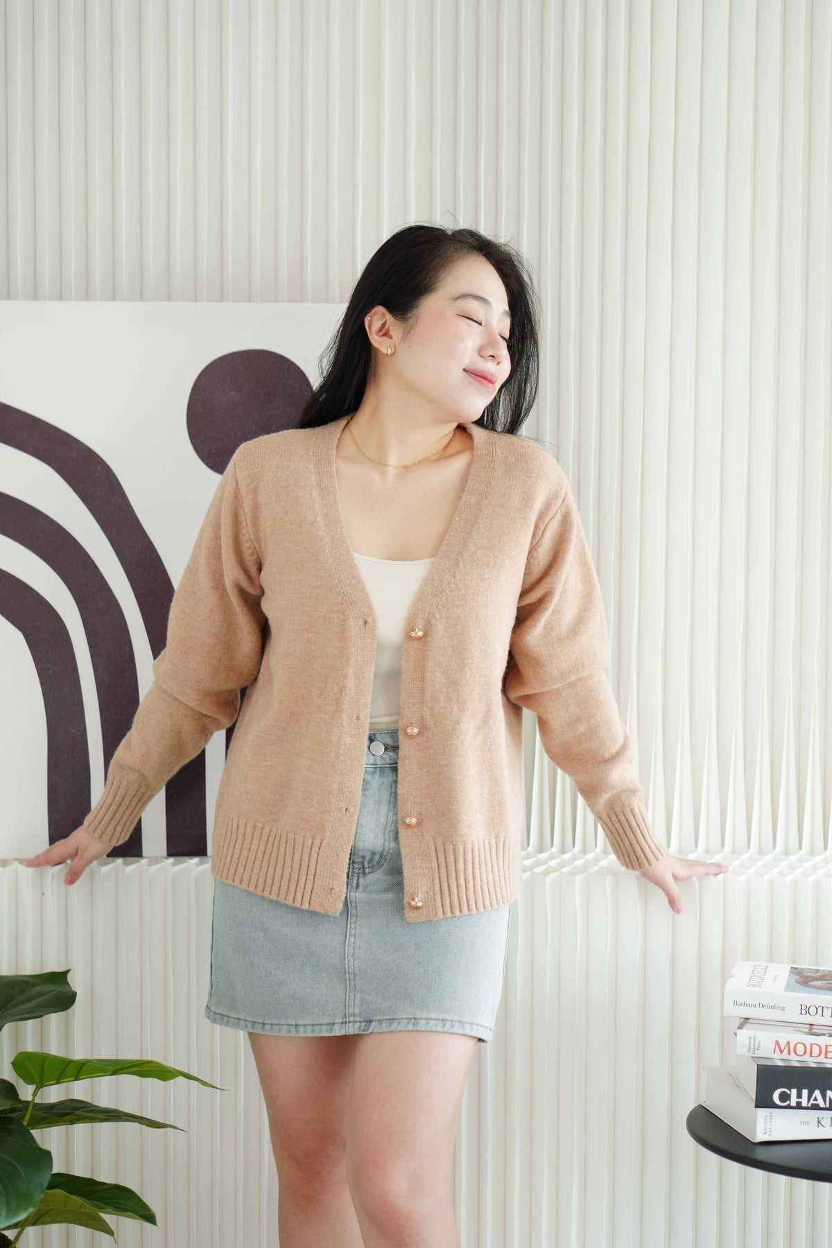 Toffee Cream Furry Cardigan in Khaki