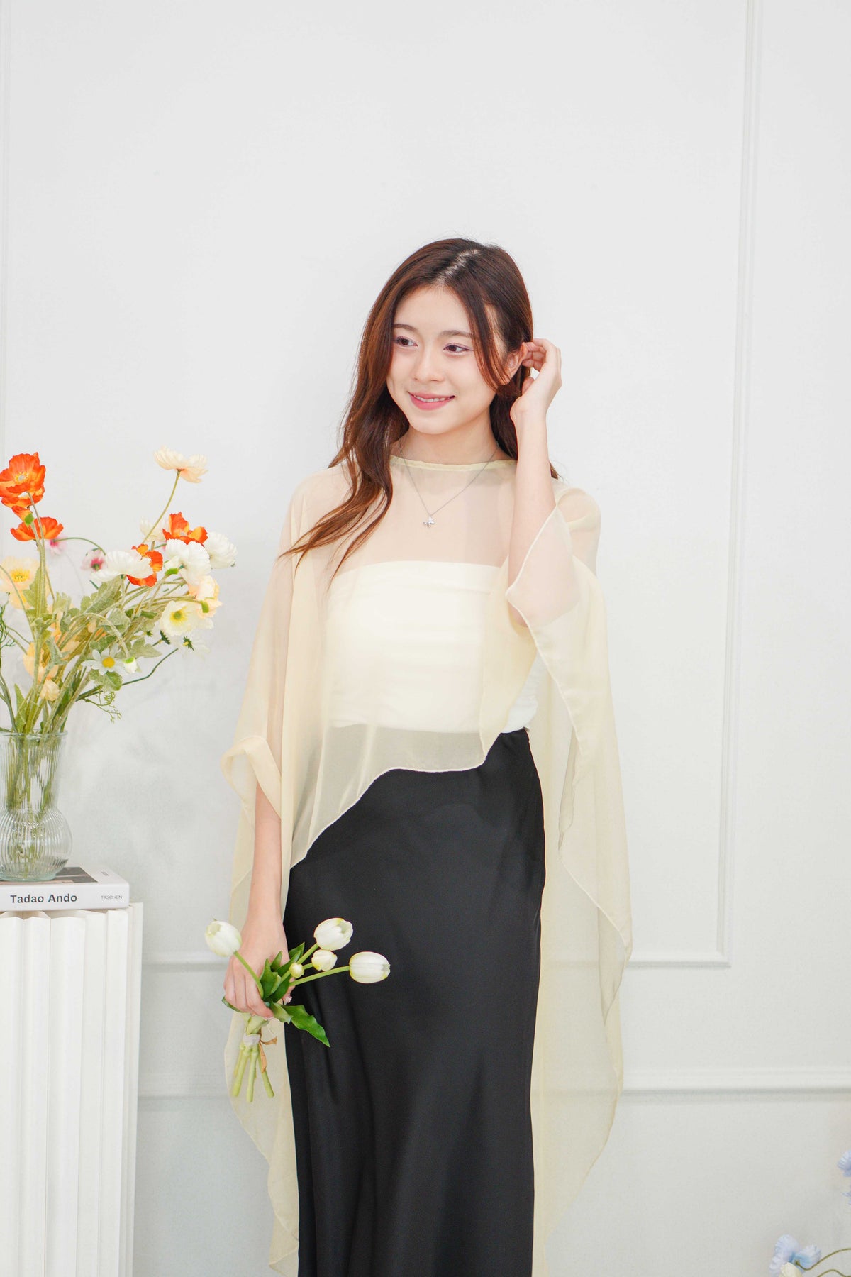 Sofira Flowy Kaftan Inspired Top in Light Yellow