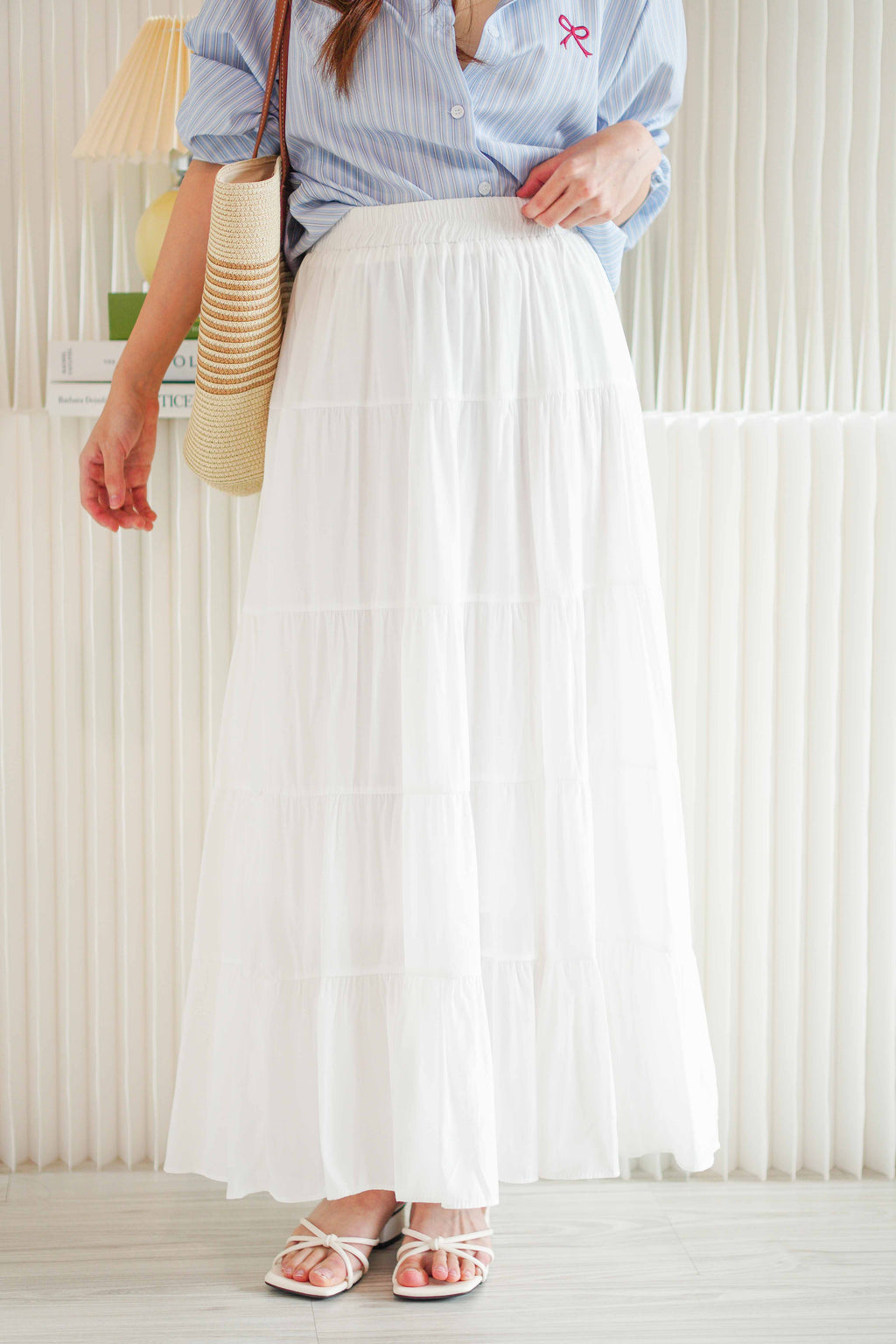 Soline Layered Maxi Skirt in White