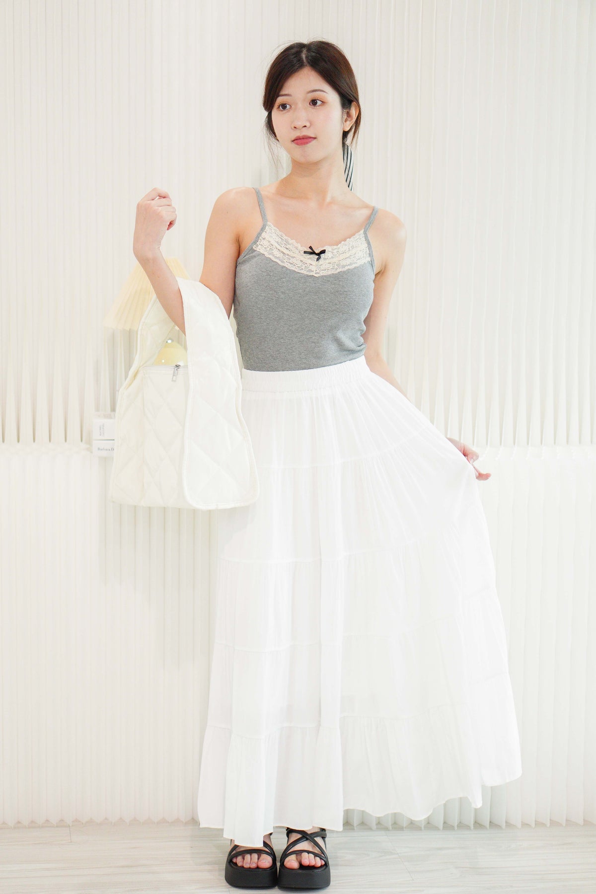 Soline Layered Maxi Skirt in White