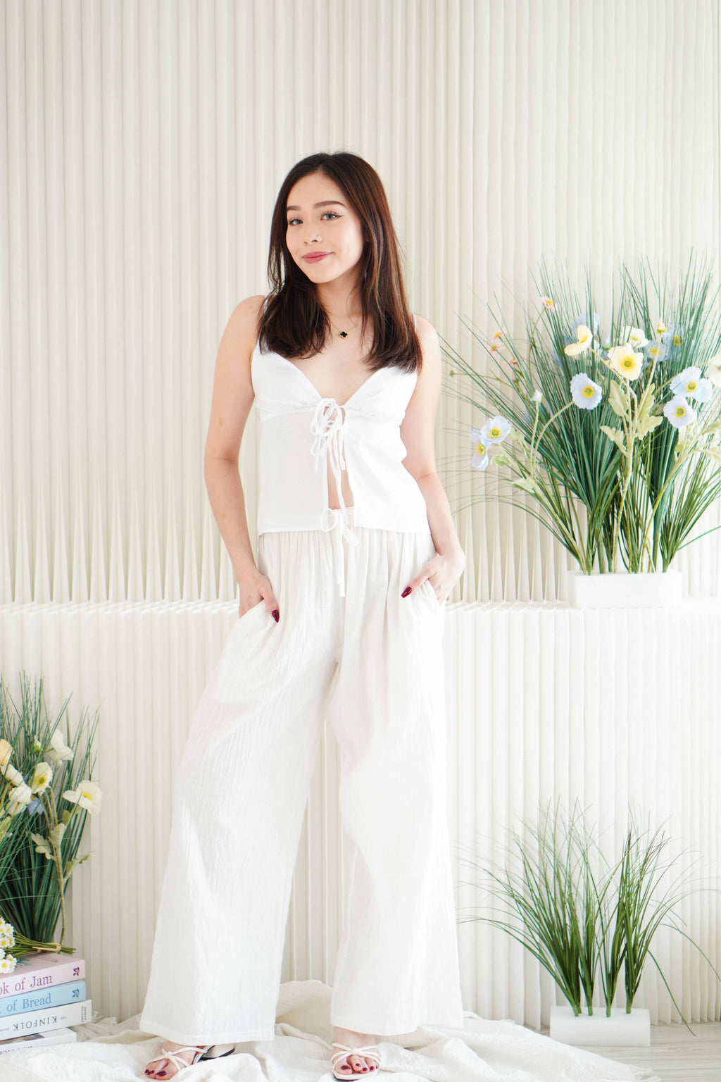 Vanie Self Tied Ribbon Top in White