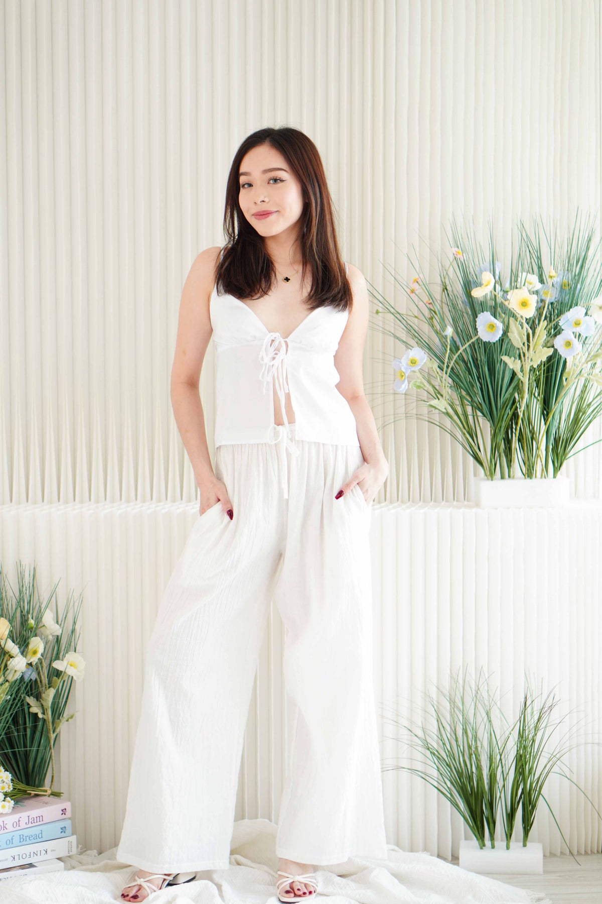 Vanie Self Tied Ribbon Top in White