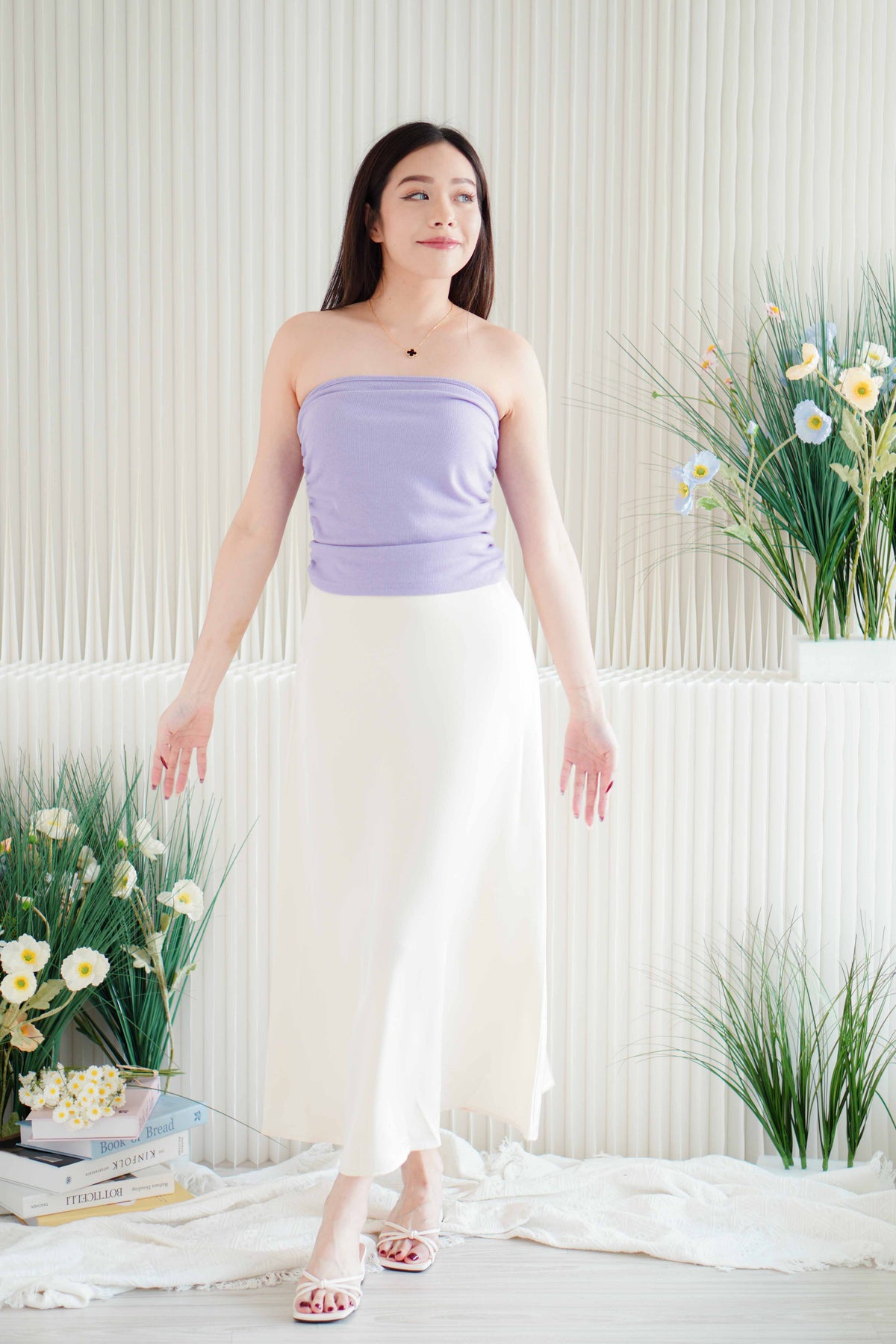 Liyara Side Ruched Tube Top in Purple
