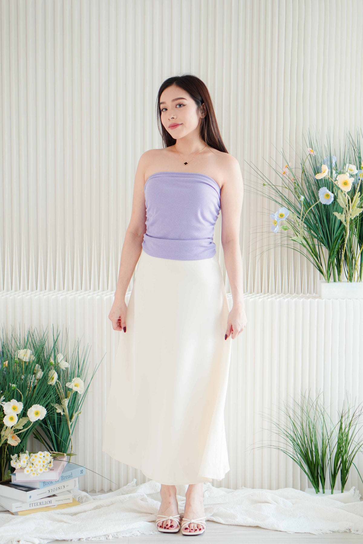 Liyara Side Ruched Tube Top in Purple