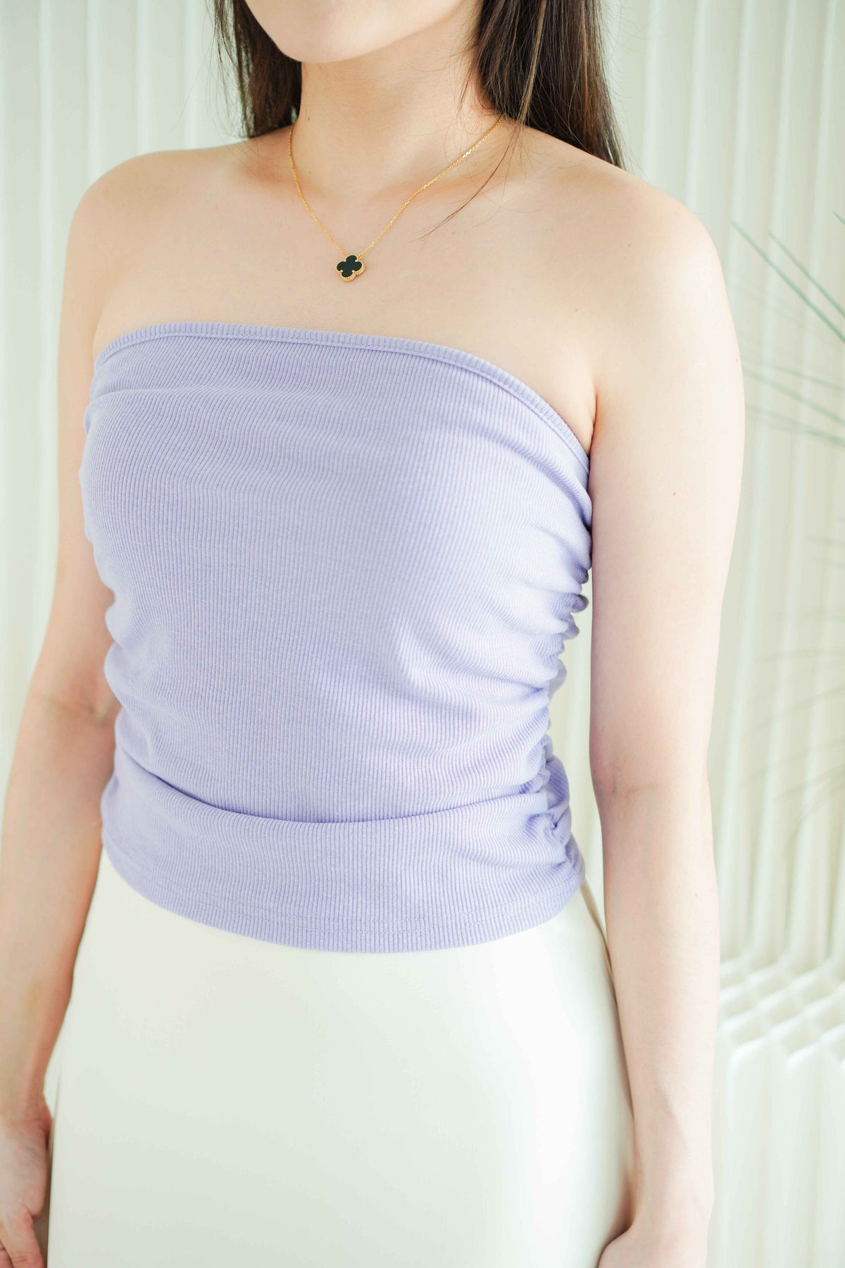 Liyara Side Ruched Tube Top in Purple