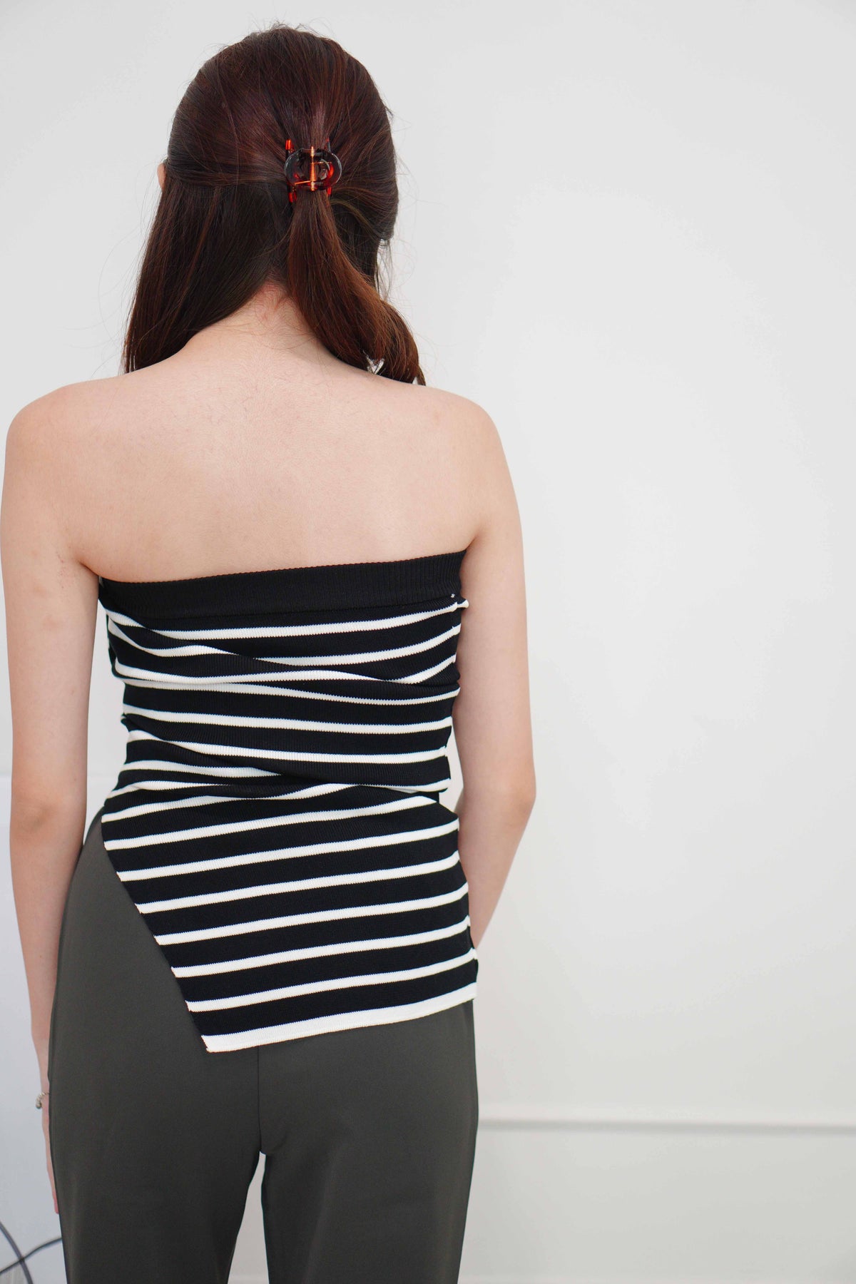 Lindsy Knit Tube Top in Black with White Stripes