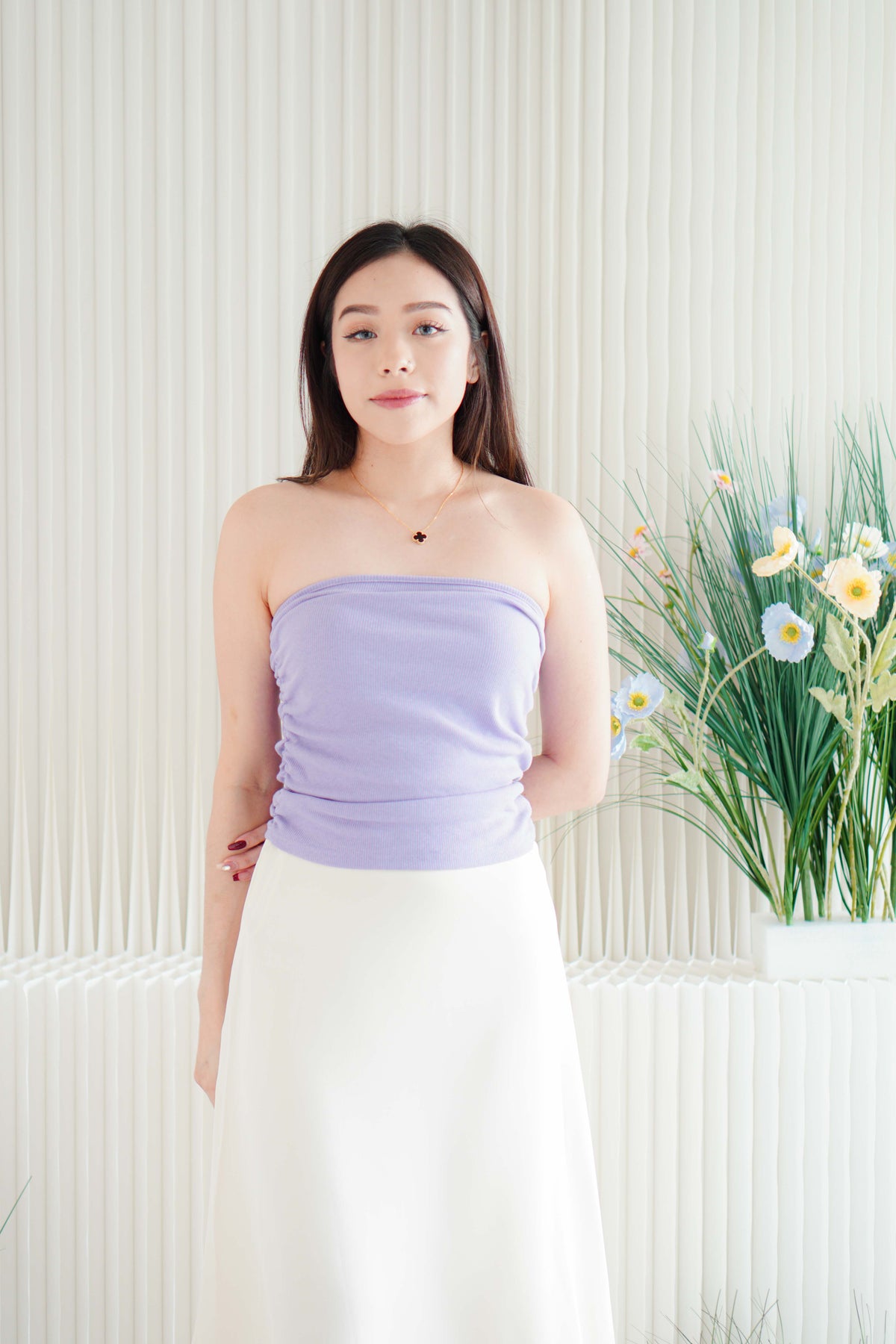 Liyara Side Ruched Tube Top in Purple