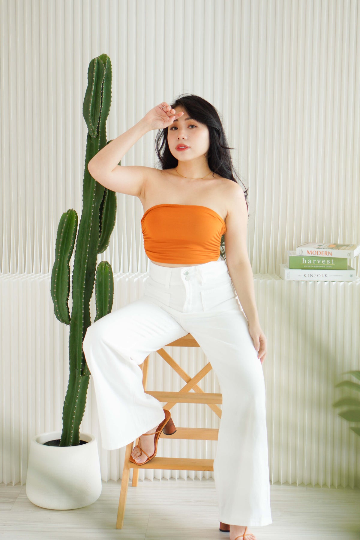 Lilo Ruched Tube Top in Brick Orange