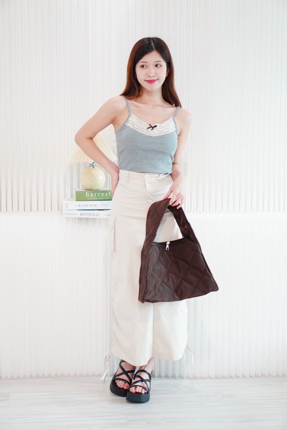 Large Puffy Tote Bag in Brown