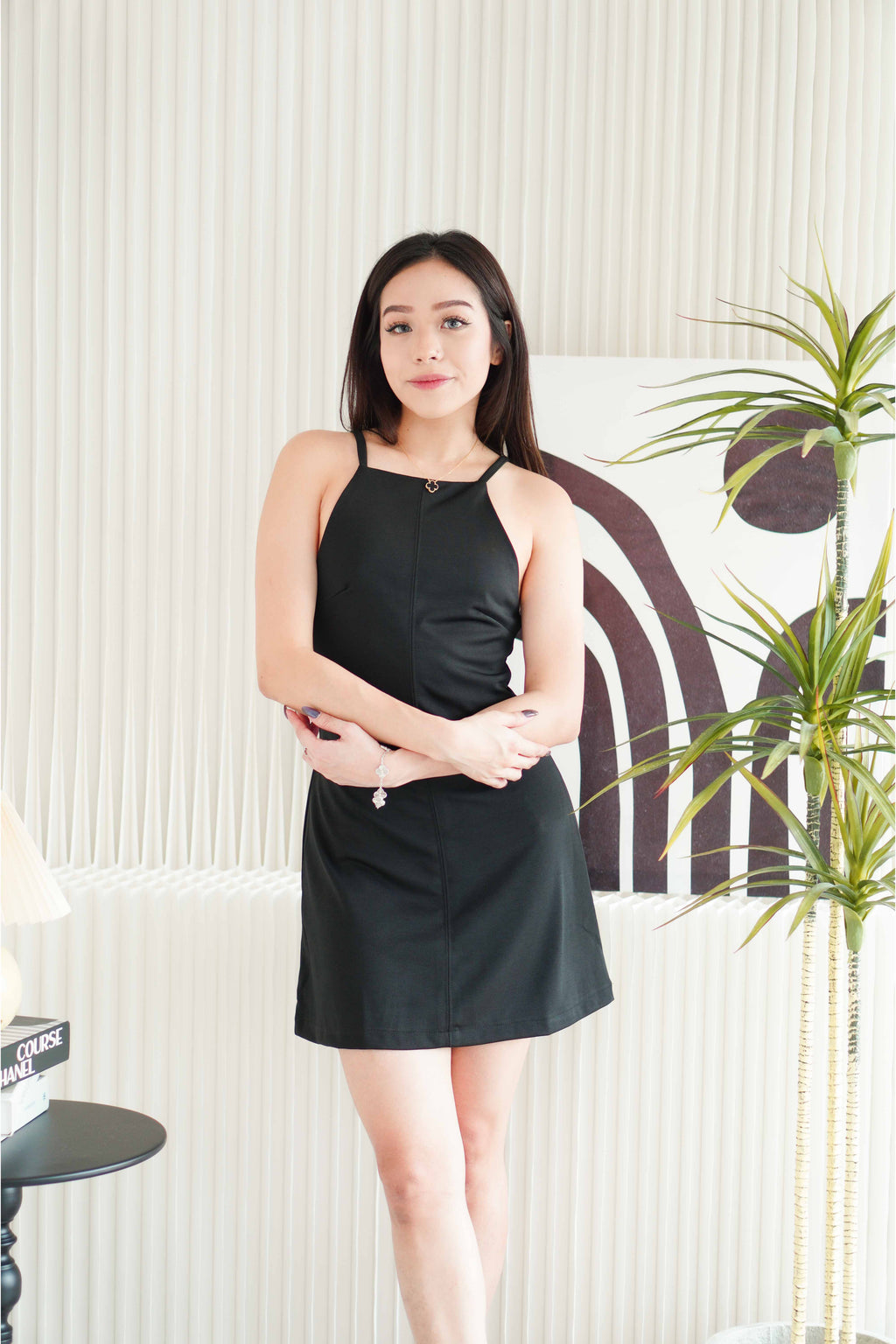 Tabbie Halter Racer Cut Dress in Black