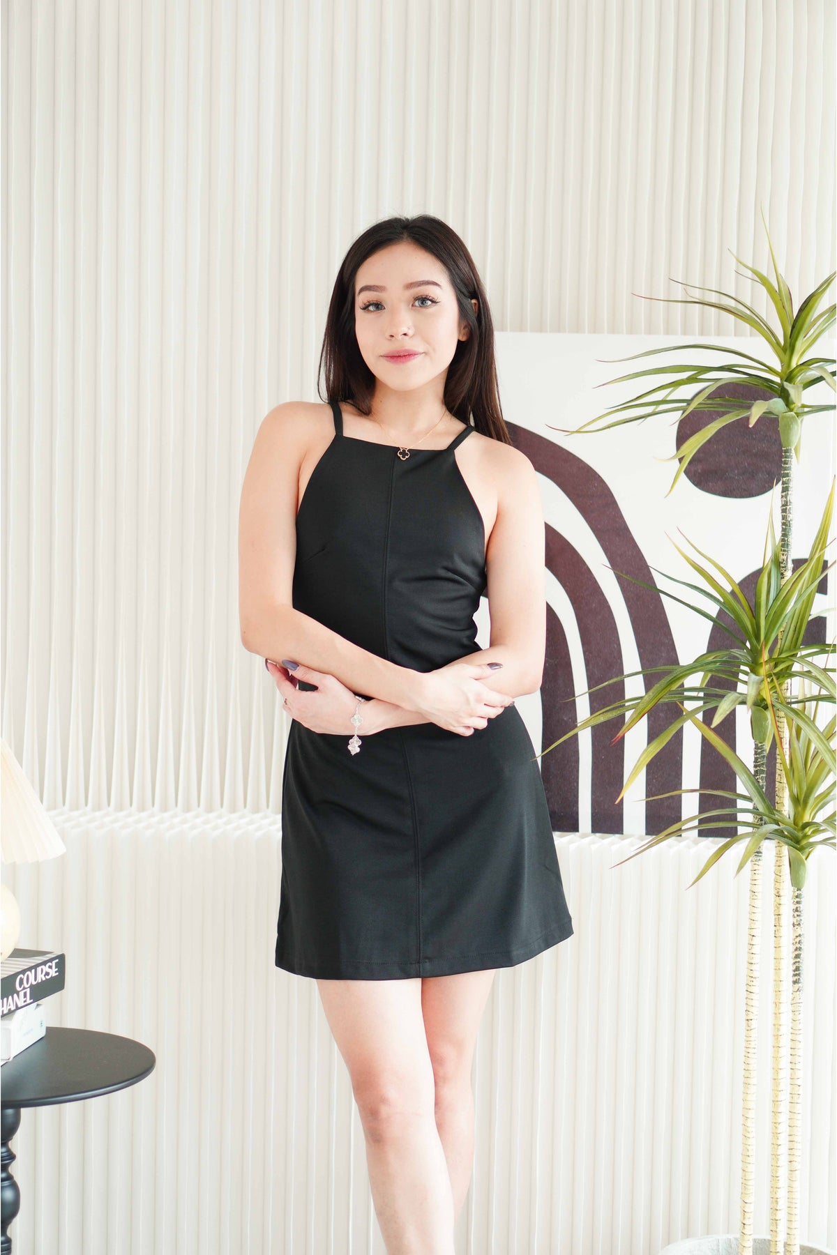 Tabbie Halter Racer Cut Dress in Black