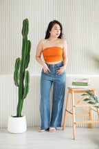 Lilo Ruched Tube Top in Brick Orange