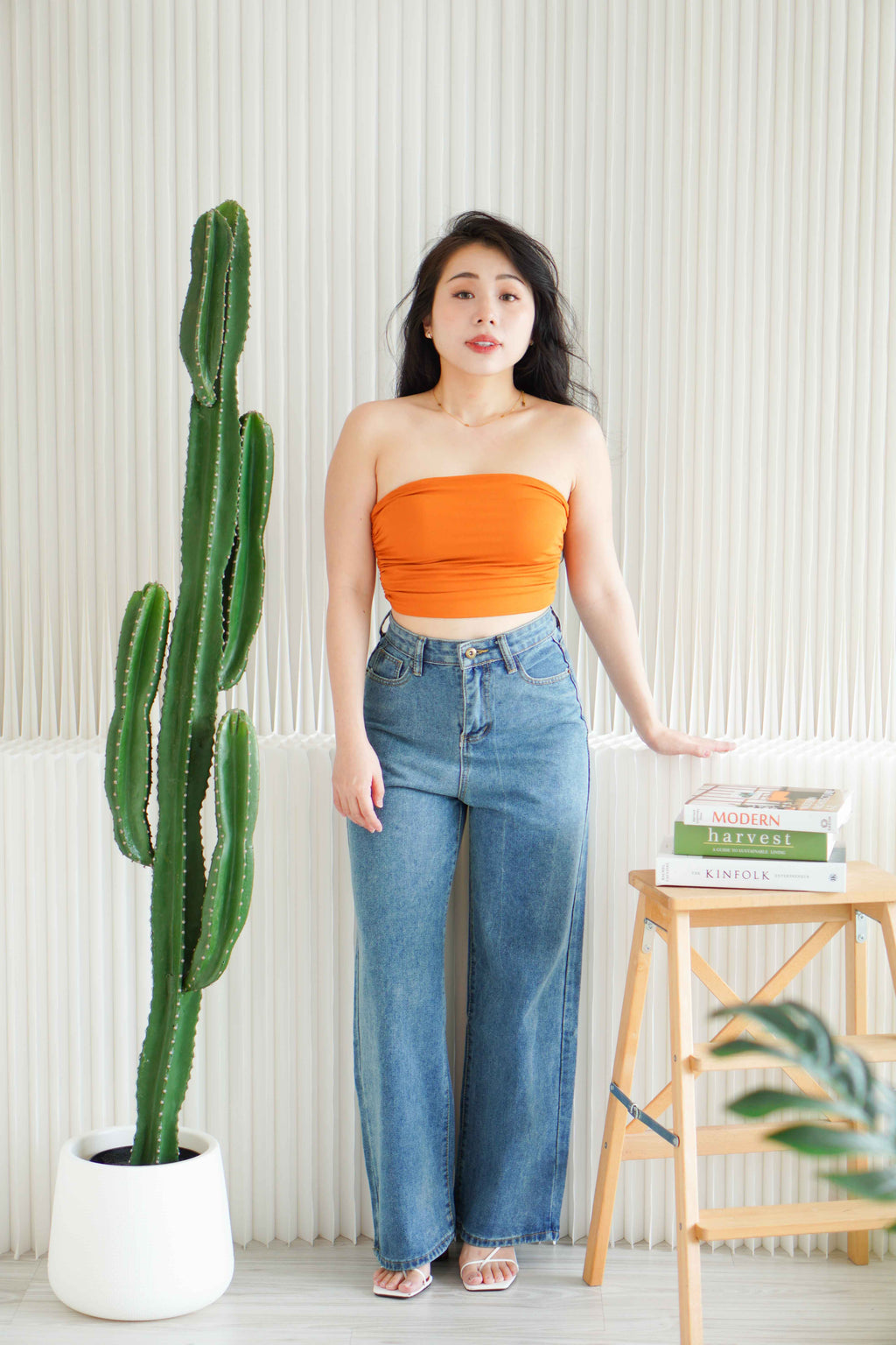 Lilo Ruched Tube Top in Brick Orange