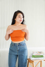 Lilo Ruched Tube Top in Brick Orange