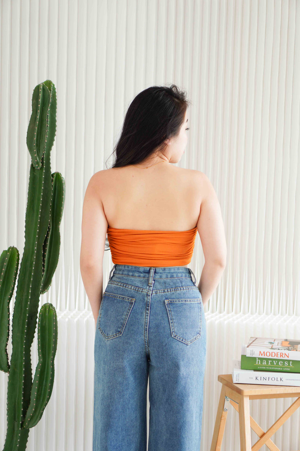 Lilo Ruched Tube Top in Brick Orange
