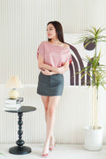 Malora Ruched Off Shoulder Satin Top in Pink