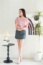 Malora Ruched Off Shoulder Satin Top in Pink