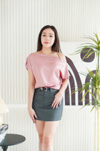 Malora Ruched Off Shoulder Satin Top in Pink